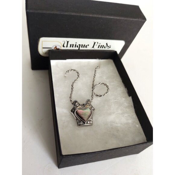 Women's 17" Sterling Silver Necklace & Pendant Mother of Pearl Heart Shape NEW - Picture 1 of 14